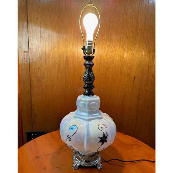 Vintage Iridescent Glass Lamp with Raised Accents - Picture 1 of 10